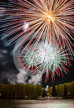 Bright multi-colored fireworks lights