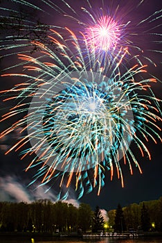 Bright multi-colored fireworks lights