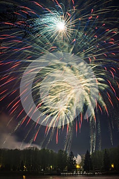 Bright multi-colored fireworks lights