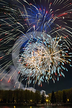 Bright multi-colored fireworks lights