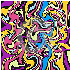 Bright multicolor curved lines background. Shiny neon wavy pattern. Abstract psychedelic design inspiration.