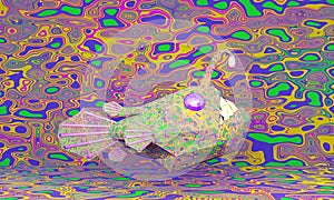 A bright multicolored angry deep-sea angler fish