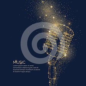 Bright music poster with microphone of glitter place for text. Vector illustration