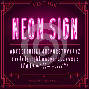 Bright Neon Alphabet Letters, Numbers and Symbols Sign in Vector. Night Show.