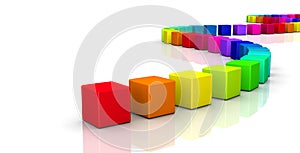 Bright Neon Color Cubes in Curved Row