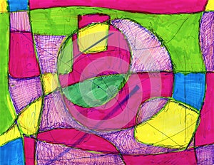 Bright Neon Cubist Abstract Art