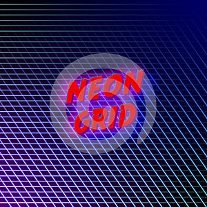 Bright neon grid lines glowing background with 80s style