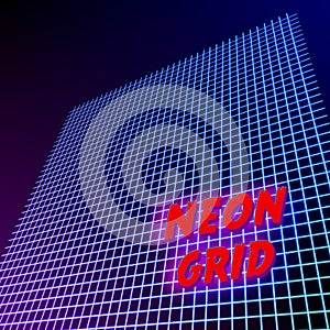 Bright neon grid lines glowing background with 80s style