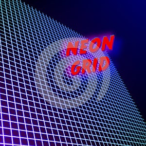 Bright neon grid lines glowing background with 80s style