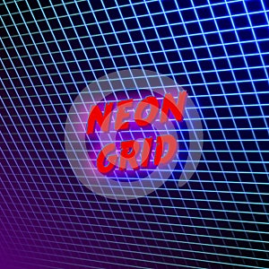 Bright neon grid lines glowing background with 80s style