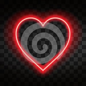 Bright neon heart. Heart sign on dark transparent background. Neon glow effect