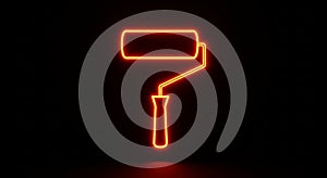 Glowing Neon Paint Roller Icon on Black Background brush tool