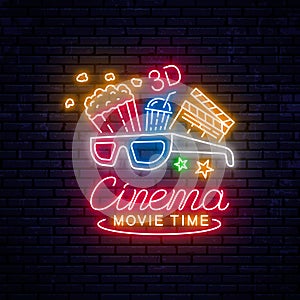 Bright neon sign for the cinema