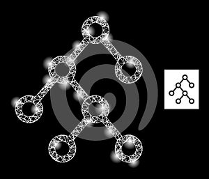 Bright Network Binary Tree Mesh Icon with Light Spots