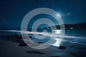 bright night landscape by the sea at full moon generative ai