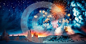 Bright night sky with fireworks