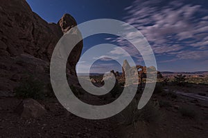 Bright night sky from the full moon over Turret Arch