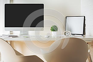 Bright office desktop with items