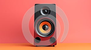 Bright Orange Background 3d Speaker Concept With Copy Space photo