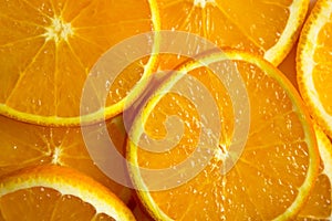 Bright orange background from slices of juicy oranges