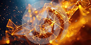 Bright orange and blue image of a network of lines and dots