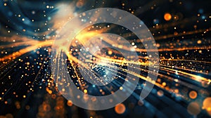 A bright orange and blue swirl of light with many small dots