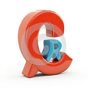 3D Render of Red and Blue Letters Q and R photo