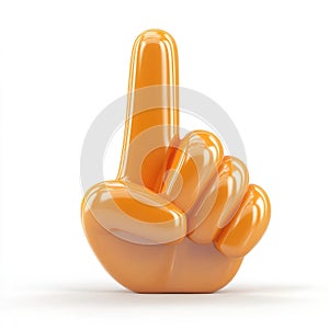 3D Render of Orange Glossy Hand Gesturing Number One