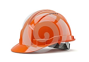 Bright orange hard hat isolated on white background