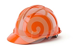 Bright orange hard hat isolated on white background