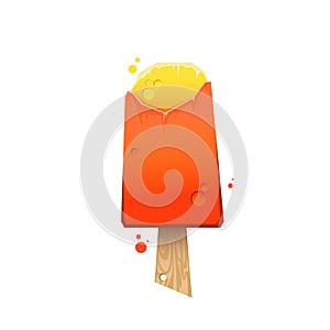 Bright orange ice cream on a stick  Vector illustration isolated