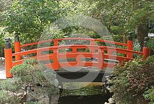 Bright Orange Red Japanese Bridge at Descanso Gardens photo