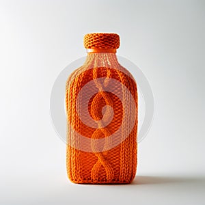 Bright Orange Knitted Whisky Bottle: Unique Still Life Photo photo