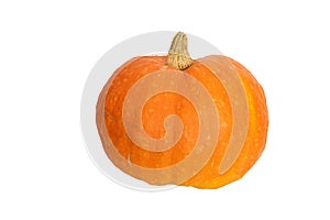Bright orange pumpkin on white background with texture details