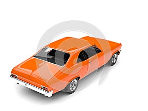 Bright orange restored vintage muscle car - top down rear view