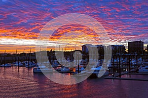 Bright orange sunset over Mackay Harbour