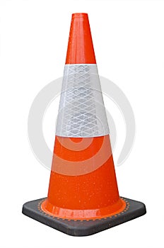 Bright orange traffic cone isolated on white background