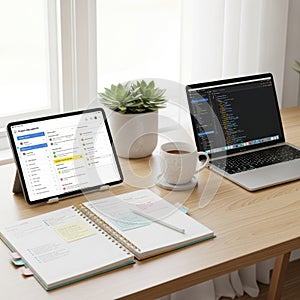 Productive Modern Workspace with Digital and Analog Tools