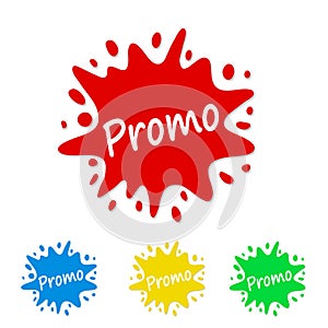 Bright paint splash tag with promo, stock vector illustration photo