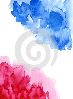 Bright painted pink, violet and blue watercolor splash isolated on white background. Hand drawn texture