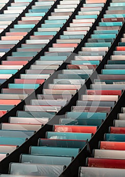 Bright panels of colorful on Modern architecture of Mizuho bank office building