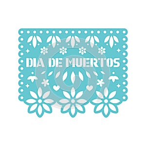 Bright paper with cut out flowers and geometric shapes. Papel Picado. photo