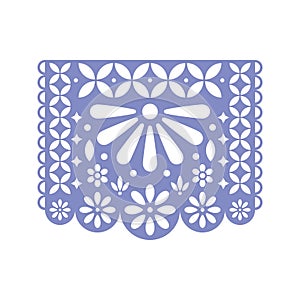 Bright paper with cut out flowers and geometric shapes. Papel Picado vector template