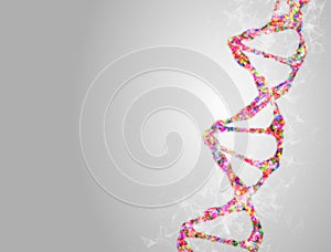 A bright particulate 3D rendered DNA on a light bokeh background. photo