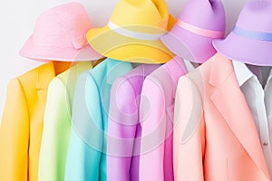 Bright pastel jackets and hats bring a cheerful spring vibe, showcasing a diverse fashion palette for all occasions photo