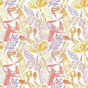 Bright pattern with stylized mushrooms and leaves