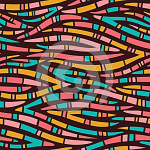Bright Patterned Tribal Abstract Hand Drawn Wavy Vector Seamless Pattern. Zebra Animal Skin. Colorful Trendy Print photo