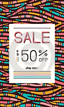 Bright Patterned Tribal Abstract Sale Promotion Vertical Banner. Social Media Ads Graphics. Abstract Zebra Animal Skin
