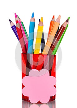 Bright pencils in red holder