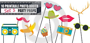 Bright photo booth props icon set vector illustration